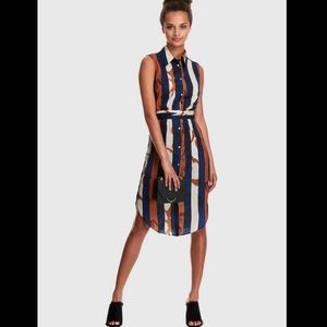 Striped Curve Hem Shirt Dress with Belt